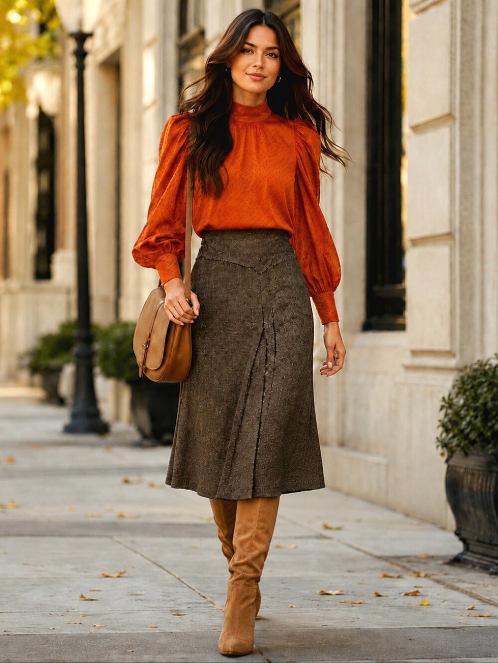 WITCHERY🐞ItalyTweed Brown Fringe Asymmetrical A-Line Wool Blend Midi Skirt S:14